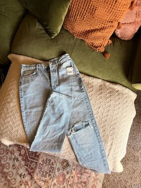 We The Free Light Blue Straight Leg Distressed Jeans